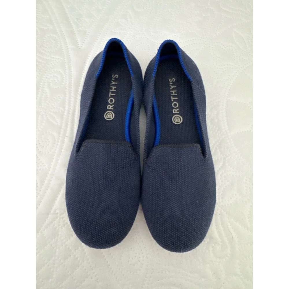 Rothy's The Loafer Size K2 Navy Blue Red Sole Kids Slip On Comfort Shoes